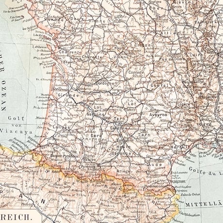 ドイツ　古地図　ヴィンテージ見開き図版　FRANKREICH
