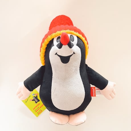 チェコ　現行品　モグラのクルテク　ぬいぐるみ　毛糸の帽子　高さ25cm