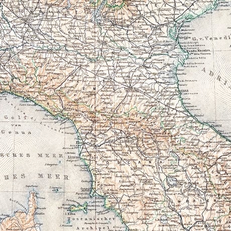 ドイツ　古地図　ヴィンテージ見開き図版　ITALIEN