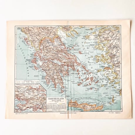 ドイツ　古地図　ヴィンテージ見開き図版　GRIECHENLAND