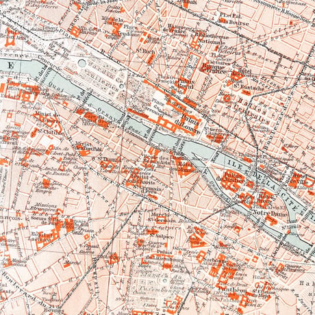 ドイツ　古地図　ヴィンテージ見開き図版　PARIS INNERE STADT