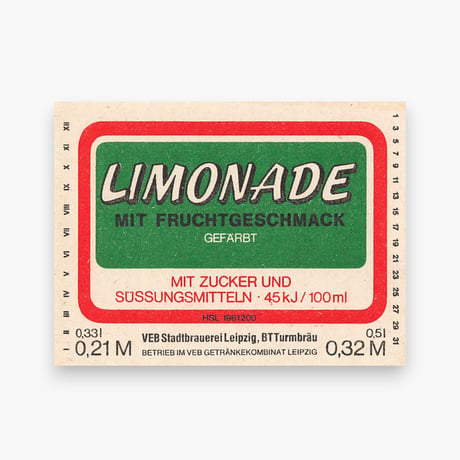 東ドイツ　Limonade　ドリンクのラベル　ラベル　ジュース