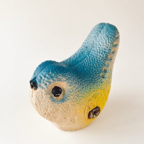 ソビエト　年代不明　青と黄色の小鳥　ソフビ　人形　全長9cm