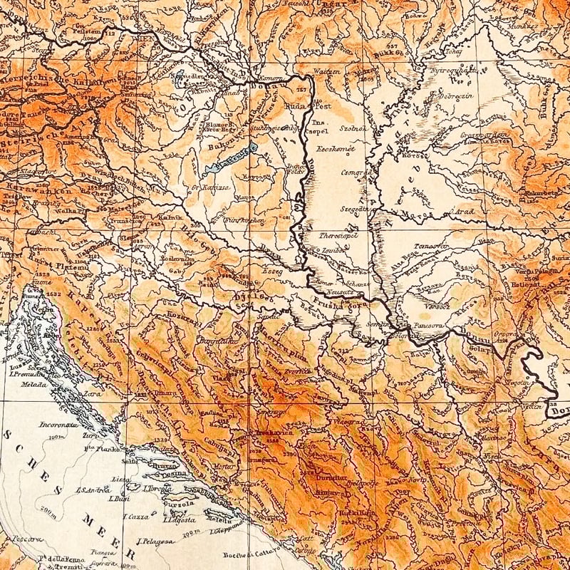 ドイツ 古地図 ヴィンテージ見開き図版 PHYSIKALISCHE KARTE VON