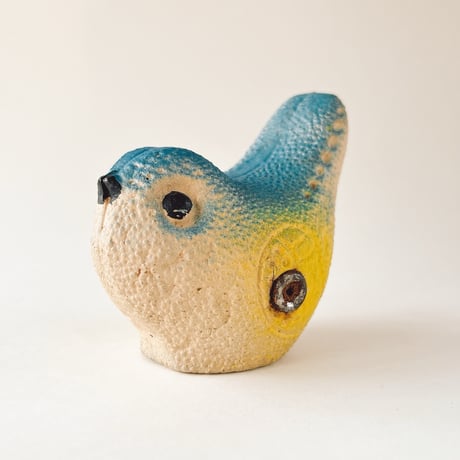 ソビエト　年代不明　青と黄色の小鳥　ソフビ　人形　全長9cm
