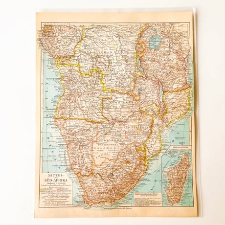 ドイツ　古地図　ヴィンテージ見開き図版　MITTEL SÜD-AFRIKA　裏１ページ