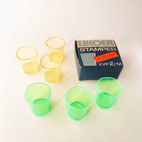 東ドイツ　LIKOER STAMPER（リキュール スタンパー）6個セット　イエロー＆蛍光グリーン