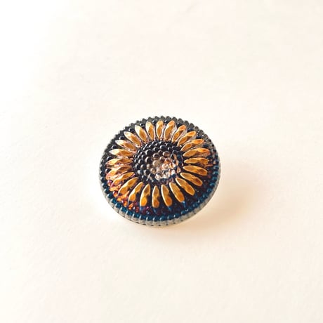 チェコ　ガラスボタン　花　紺色　金色