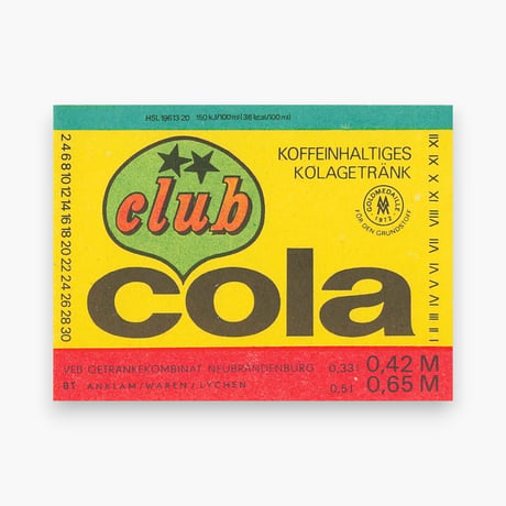 東ドイツ　club Cola　ドリンクのラベル　ラベル　コーラ