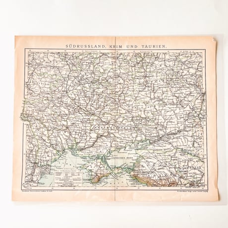 ドイツ　古地図　ヴィンテージ見開き図版　SÜDRUSSLAND, KRIM UND TAURIEN