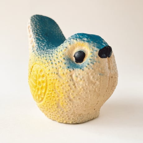 ソビエト　年代不明　青と黄色の小鳥　ソフビ　人形　全長9cm