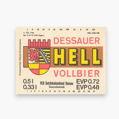 東ドイツ　Dessauer Hell　ドリンクのラベル　ラベル　ビール