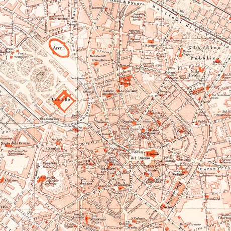 ドイツ　古地図　ヴィンテージ見開き図版　MAILAND