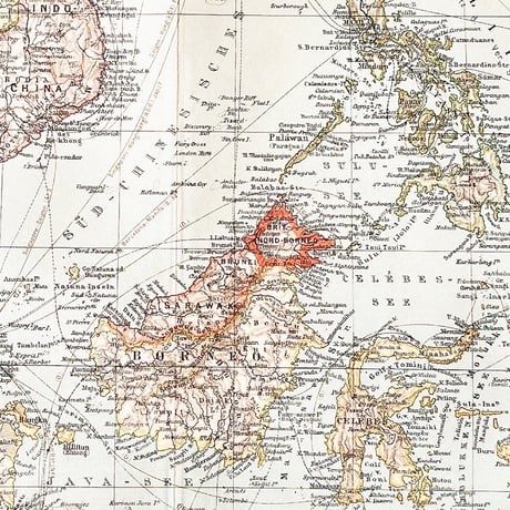 ドイツ　古地図　ヴィンテージ見開き図版　HINTERINDIEN