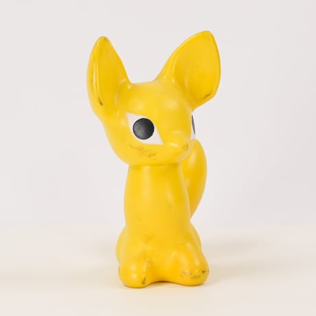 チェコ　ニクロヴァー　ソフビ人形　キツネ　黄色　1970年代　高さ11.5cm