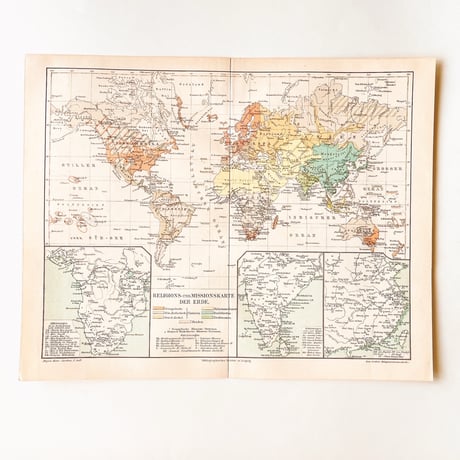 ドイツ　古地図　ヴィンテージ見開き図版　RELIGIONS-UND MISSIONSKARTE
