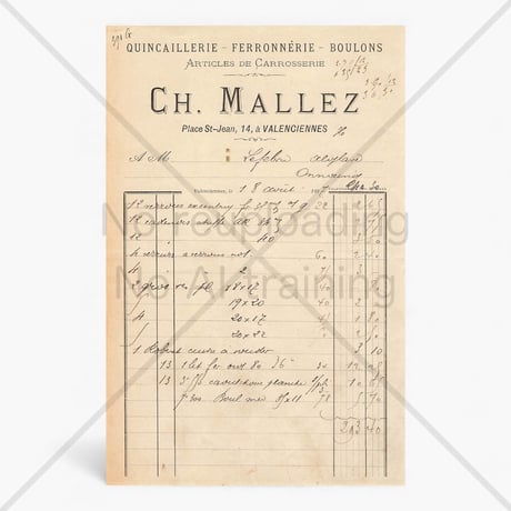 フランス　ヴィンテージペーパー (Ch. Mallez, Articles de Carrosserie)