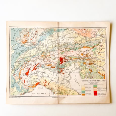 ドイツ　古地図　ヴィンテージ見開き図版　GEOLOGISCHE KARTE