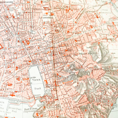 ドイツ　古地図　ヴィンテージ見開き図版　MARSEILLE