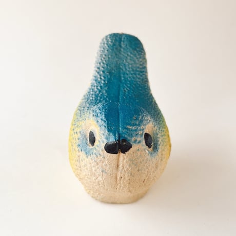 ソビエト　年代不明　青と黄色の小鳥　ソフビ　人形　全長9cm