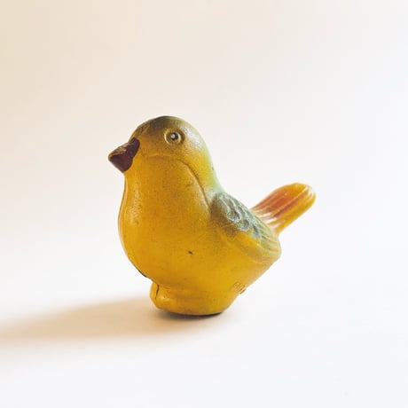 ソビエト　年代不明　緑がかった黄色の小鳥　ソフビ　人形　全長11cm
