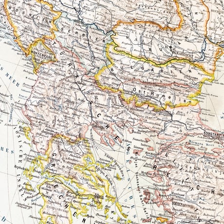 ドイツ　古地図　ヴィンテージ見開き図版　BALKAN,TURKISCHES　両面印刷