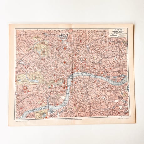 ドイツ　古地図　ヴィンテージ見開き図版　LONDON