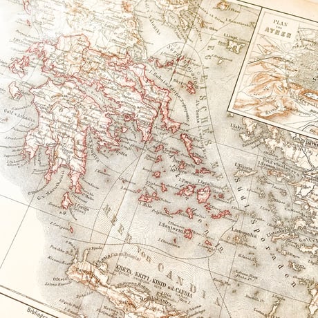 ドイツ　古地図　ヴィンテージ見開き図版　GRIECHENLAND