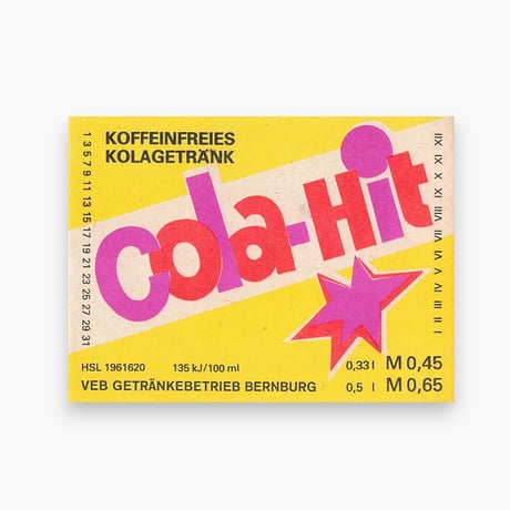 東ドイツ　Cola-Hit　ドリンクのラベル　ラベル　コーラ
