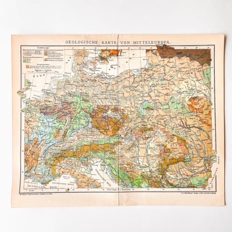 ドイツ　古地図　ヴィンテージ見開き図版　GEOLOGISCHE KARTE VON