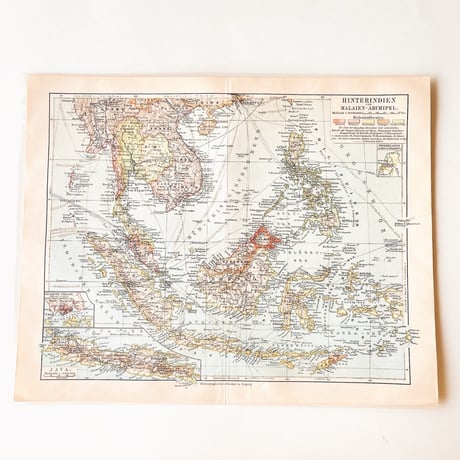 ドイツ　古地図　ヴィンテージ見開き図版　HINTERINDIEN