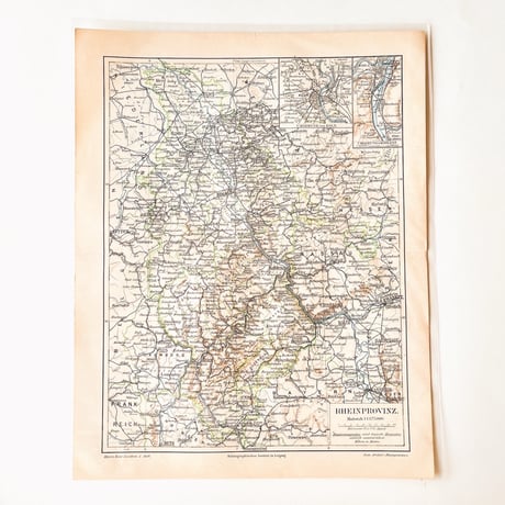 ドイツ　古地図　ヴィンテージ見開き図版　 RHEINPROVINZ