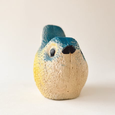 ソビエト　年代不明　青と黄色の小鳥　ソフビ　人形　全長9cm