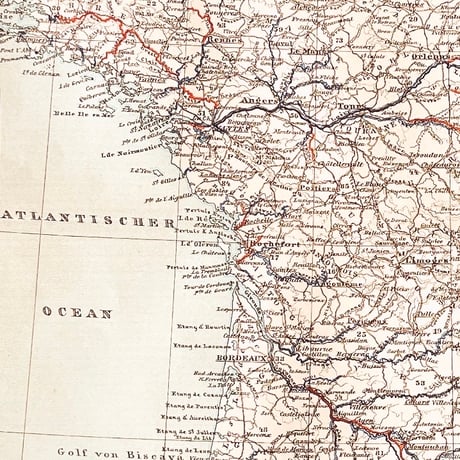 ドイツ　古地図　ヴィンテージ見開き図版　DIE SCHIFFAHRTSSTRASSEN VON FRANKREICH