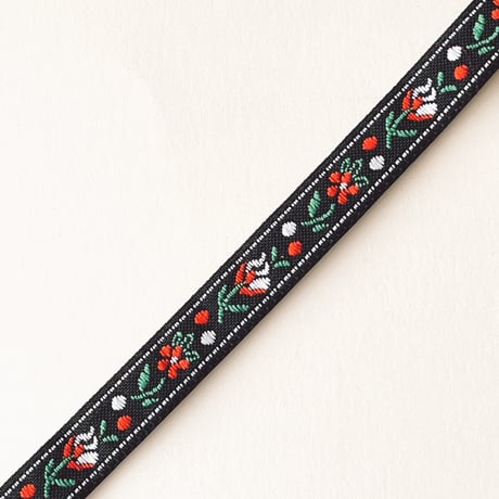 チェコ　チロリアンテープ　花　黒　幅1cm　10cmあたり¥45