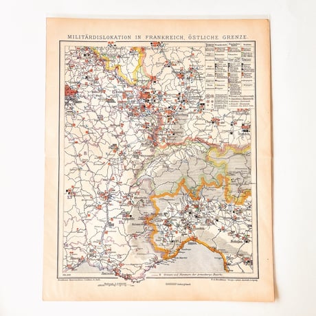 ドイツ　古地図　ヴィンテージ見開き図版　MILITÄRDISLOKATION IN FRANKREICH
