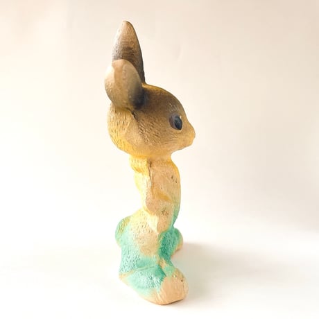 ソビエト　年代不明　緑色ズボンのうさぎ　ソフビ　人形　高さ17cm