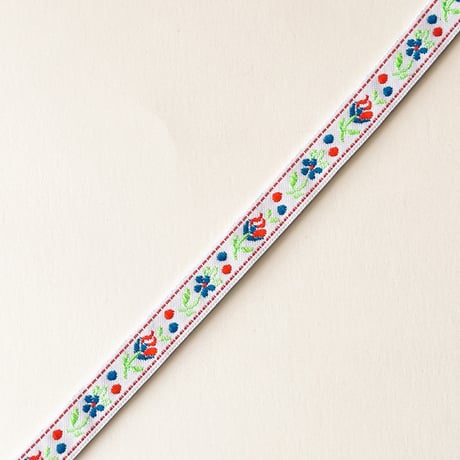 チェコ　チロリアンテープ　花　白　幅1cm　10cmあたり¥45