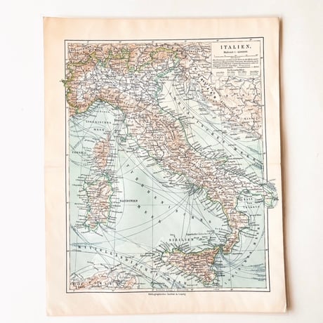 ドイツ　古地図　ヴィンテージ見開き図版　ITALIEN