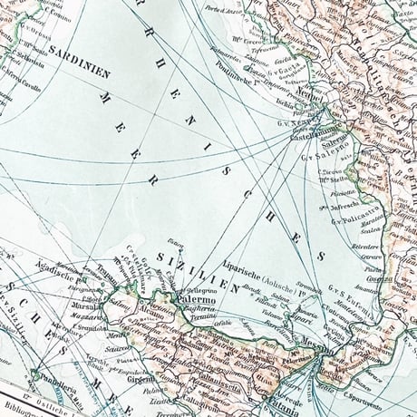 ドイツ　古地図　ヴィンテージ見開き図版　ITALIEN