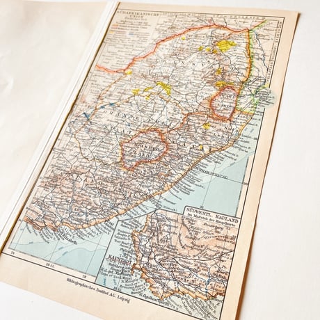 ドイツ　古地図　ヴィンテージ見開き図版　MITTEL SÜD-AFRIKA　裏１ページ