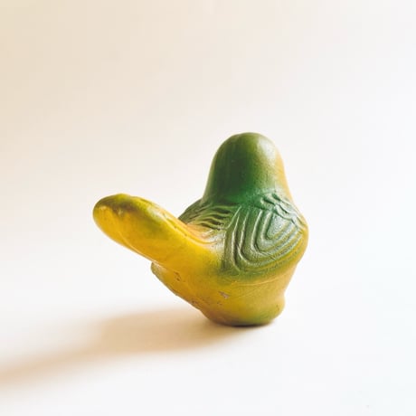 ソビエト　年代不明　緑がかった黄色の小鳥　ソフビ　人形　全長11cm