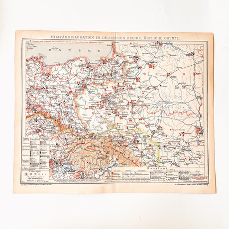 ドイツ　古地図　ヴィンテージ見開き図版　MILITARDISLOKATION IM DEUTSCHEN