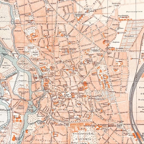 ドイツ　古地図　ヴィンテージ見開き図版　HALLE A.D. SAALE