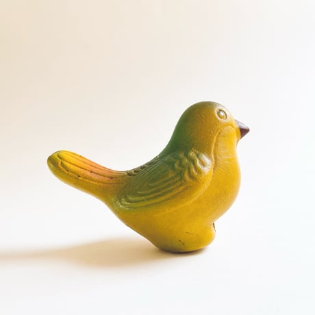 ソビエト　年代不明　緑がかった黄色の小鳥　ソフビ　人形　全長11cm