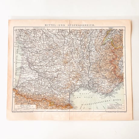 ドイツ　古地図　ヴィンテージ見開き図版　MITTEL-UND SUDFRANKREICH