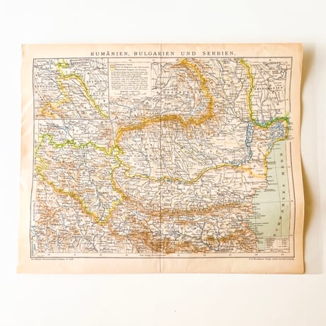ドイツ　古地図　ヴィンテージ見開き図版　RUMÄNIEN, BULGARIEN UND SERBIEN