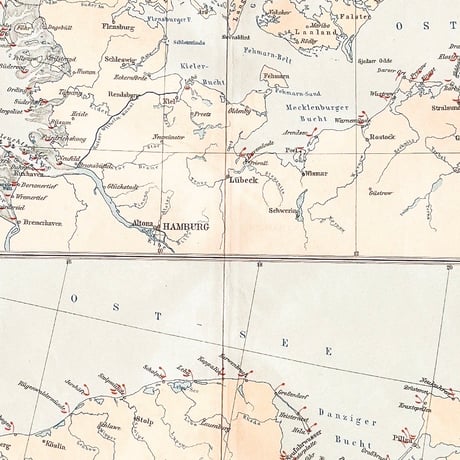 ドイツ　古地図　ヴィンテージ見開き図版　RETTUNGSSTATIONEN