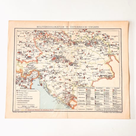 ドイツ　古地図　ヴィンテージ見開き図版　MILITÄRDISLOKATION IN ÖSTERREICH