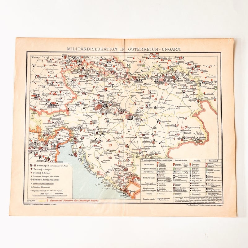 ドイツ 古地図 ヴィンテージ見開き図版 MILITÄRDISLOKATION IN ÖSTER